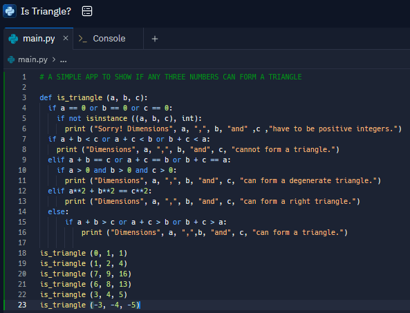 ‘Is Triangle?’ App. (The Basics of a Python Program)